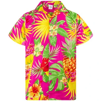 Image of King Kameha Men&#039;s Pineapple Designs Summer Party Shirts Short Sleeve, Pineapple, Pink, 8XL