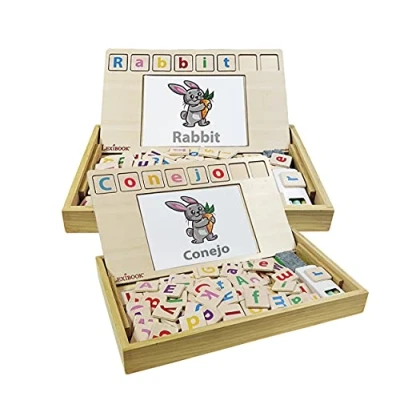 Image of Lexibook EDU100i2 Bio Toys School, Bilingual Spanish/English, Wooden, 50 Word Cards, Alphabet, Educational Game