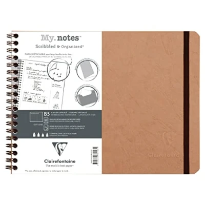 Image of Clairefontaine 78243C Age Bag A Spiral Notebook with Detachable Margins My.Notes Tobacco B5 landscape 25x19 cm 120 DOT Pages 90 g white paper Glossy Leather Grain Card Cover