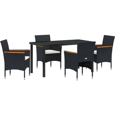Image of vidaXL 5 Piece Garden Dining Set Black Poly Rattan