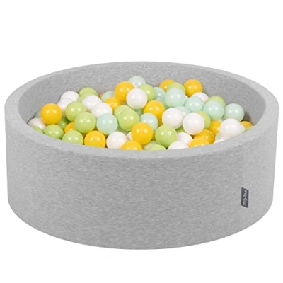 Image of KiddyMoon 90X30cm/200 Balls ∅ 7Cm / 2.75In Baby Foam Ball Pit Made In EU, Light Grey:White/Mint/Light Green/Yellow