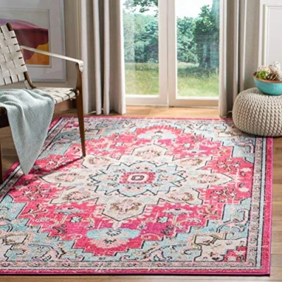 Image of SAFAVIEH Modern Chic Rug for Living Room, Dining Bedroom Madison Collection, Short Pile, in Fuchsia and Blue, 122 X 183 cm
