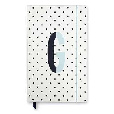 Image of Kate Spade New York Large Take Note Initial Journal Notebook, Polka Dot Vegan Leather Bound Journal, Lined Notebook with 168 Pages and Bookmark, G (Blue)
