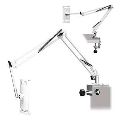 Image of ZenCT Tablet Holder Phone Stand Bed Mount with Adjustable Metal Arm, Compatible iPad Pro 12.9 iPhone 11 (White)