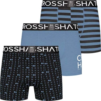Image of Crosshatch Mens 3 Pack Boxer Shorts Underwear Trunks Gridline Boxers Promotional, Faded Denim Gridline, S