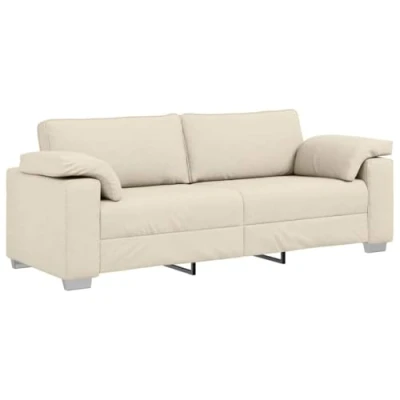 Image of vidaXL 3 seater sofa cream linen upholstery modern for living room/bedroom strong 110 kg seating capacity includes 2 cushions