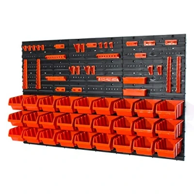 Image of Set of 27 M size IN Box storage bins, tool hangers and wall mounted louvre
