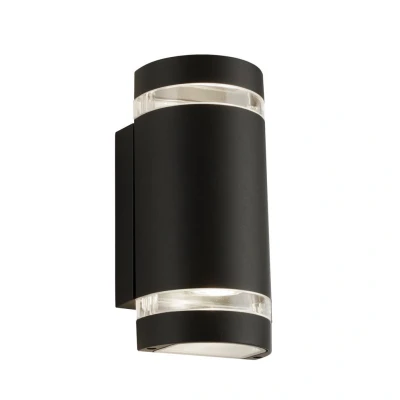 Image of Sheffield Outdoor 2 Light Curved Wall Bracket Black, Clear Diffuser IP44 2700K