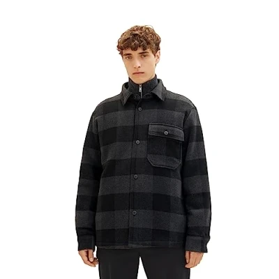 Image of TOM TAILOR Denim Men&#039;s Cosy Flannel Overshirt Jacket, 32664 black Grey Buffalo Check, XL