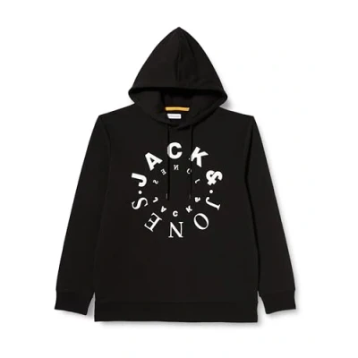 Image of JACK &amp; JONES Men&#039;s Jjwarrior Ub Sweat Hood Sweatshirt, Black/Print: Big, XL