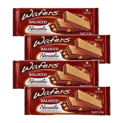Image of Balocco Wafers Hazelnut 175G Nocciola Cream Perfect Snacks for Every Time Flavored Sandwich Biscuit Wafer (Pack of 4)