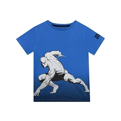 Image of Marvel Boys Black Panther T Shirt Short Sleeve Tee for Kids 6 7 Years Blue