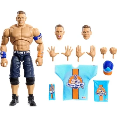 Image of Mattel WWE Ultimate Edition Action Figure &amp; Accessories, 6 inch John Cena Collectible Set, Swappable Heads Hands, Entrance Gear 30 Articulation Points