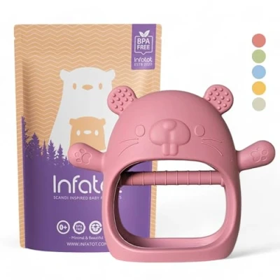 Image of Infatot® Teething Toys for Baby Teether, New Infant Silicone Chipmunk Teether Mitten Glove Prevents Finger Sucking, Teethers Babies, Babies CM Plum