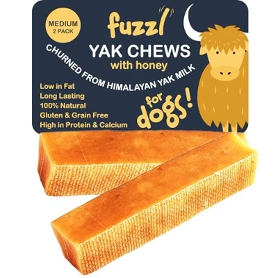 Image of Fuzzl Yak Chews with Honey Medium 2 Pack Himalayan for Dogs Natural Dog Chew