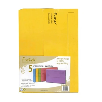 Image of Exacompta Ref 211/5006Z Forever Document Wallets, 290gsm Recycled Board, Holds A4 &amp; Foolscap Documents, 34.5 x 24.5cm, Blue Angel Certified Assorted, Pack of 25