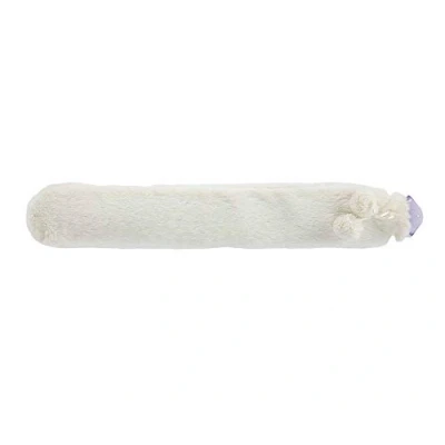 Image of Warmies Extra Long Hot Water Bottle with Super Soft Cream Faux Fur Cover and Matching Pom Poms. 80cm x 12cm. 2 Litre