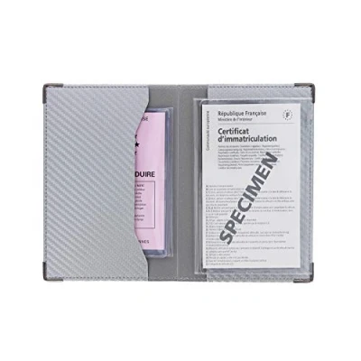 Image of Color Pop Porte Papiers Véhicule Finition Carbone Coloris Gris Argent + Étui Transparent pour Carte Grise