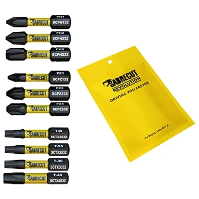 Image of 10 x SabreCut SCRK32 32mm PZ1 PZ2 PZ3 PH1 PH2 PH3 TX20 TX25 TX30 TX40 Magnetic Impact Screwdriver Driver Bits Set Pozi Pozidriv Phillips Torx
