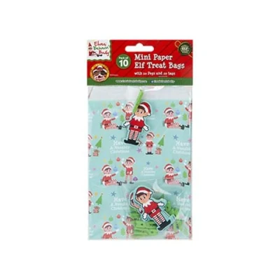 Image of PMS Elves Behaving Badly Mini Paper Elf Treat Bags With Pegs and Tags Pack of 10 Christmas Gifts Sweets Party