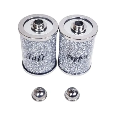 Image of EZ Pack Luxury Crushed Diamond Silver Crystal Bling Salt Pepper Display Serving Tray