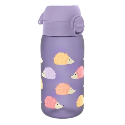 Image of ION8 Kids Water Bottles, BPA Free, Leakproof, Dishwasher Safe, Easy Open, Secure Lock, Small Boys &amp; Girls Bottle,Kids Drinks Bottle for Spill free Drinking, Lilac, Hedgehogs, 350ml/12oz