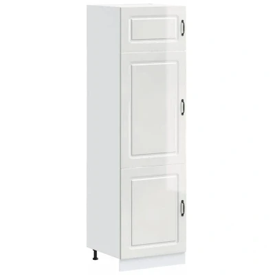 Image of vidaXL Kalmar Free Standing Kitchen Cupboard/Cabinet High Gloss White Engineered Wood, Adjustable Feet, Ample Storage 60x57x207 cm