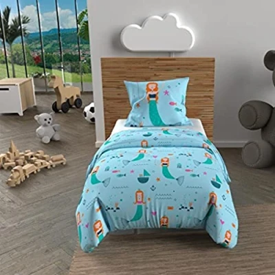 Image of Soleil d&#039;ocre, Duvet Cover Set 120 x 150 cm Sirens Blue 100% Cotton 57 Threads/cm2