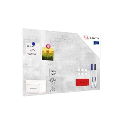 Image of Magnetic Boards MetalBoard White Brick, Brick Wall 60x40cm a Metal Poster for All Types of Magnets + Set Accessories Included