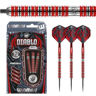 Image of WINMAU Diablo 24 Gram Professional Steeltip Tungsten Darts Set with Flights and Stems (Shafts)