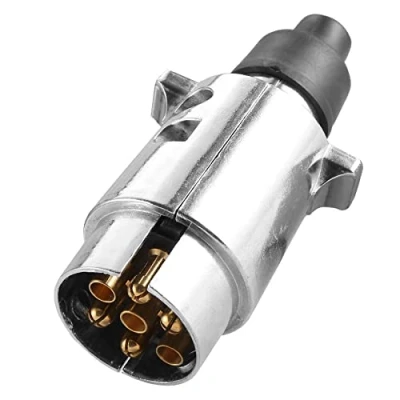 Image of SPARKMOTO 7 Pin Trailer Metal Plug, 12V Plug Aluminium Male Waterproof 7Pole Towing Wiring Connector For Semitrailers Caravan RV Cars(Rubber Cap)