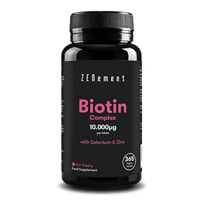 Image of Biotin Hair Growth Supplement, 365 Tablets Enhanced with Zinc &amp; Selenium, Vitamins Complex 10000 mcg Vegan Skin and Nails for Women Men Zenement