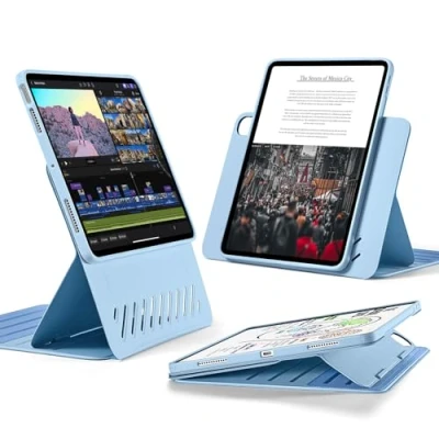 Image of ESR for iPad Air 11 Inch 2024 M2, 6th/Air 5th Generation 2022/Air 4th 2020, Removable Magnetic Cover, Adjustable Portrait/Landscape Stand with Raised Screen View, 9 Standing Angles, Fresh Blue