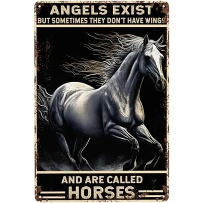 Image of Vintage Metal Tin Sign Horses Funny Signs Posters For Home Kitchen Office Coffee Bar Wall Art 8x12 Inch