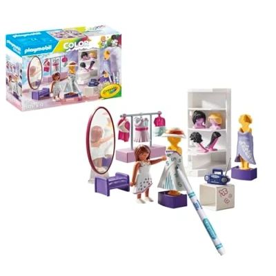 Image of Playmobil 71373 Color Dressing Room, create unique designs for clothing styles, with water soluble markers and accessories, imaginative role play, artistic play sets suitable children ages 5+