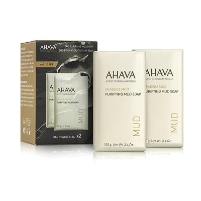 Image of AHAVA Purifying Dead Sea Mud Soap, Duo Set Face &amp; Body Cleansing Bar to Purify Skin, Enriched with Exclusive Mineral Blend of Osmoter Mud, 6.8 Oz, Product Appearance May Vary