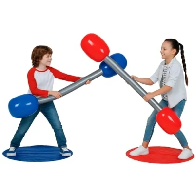 Image of Inflatable Gladiator Battle Duel Sticks &amp; Podium Mats Game Set for Kids aged 5 Years+