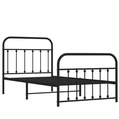 Image of vidaXL Single Bed Frame with Headboard and Footboard Elegant Metal Construction Extra Storage Space Black Ideal for Bedrooms