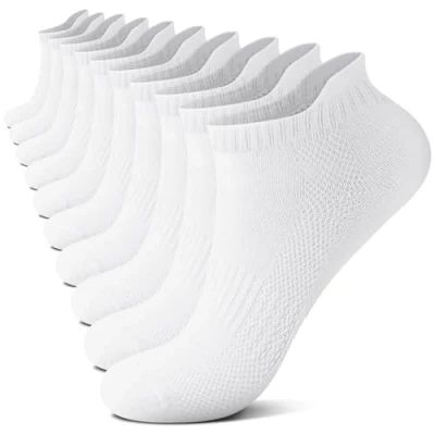 Image of FALARY 10 Pairs Trainer Socks for Men &amp; Women, White Cotton Ankle Running, Sports and Casual Wear Comfortable, Breathable Durable, Size 12 15