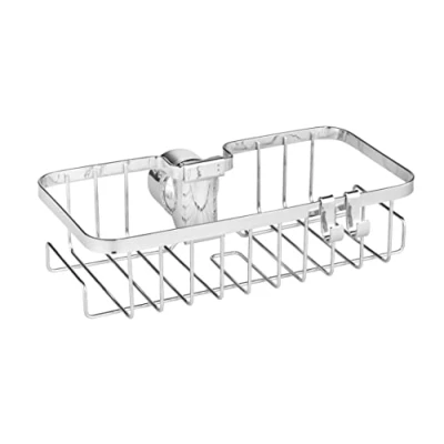 Image of WENKO Floresta Square shower rail caddy, chrome plated stainless steel assembly without screws or drilling, for all standard rods, 24 x 6.2 14 cm, glossy