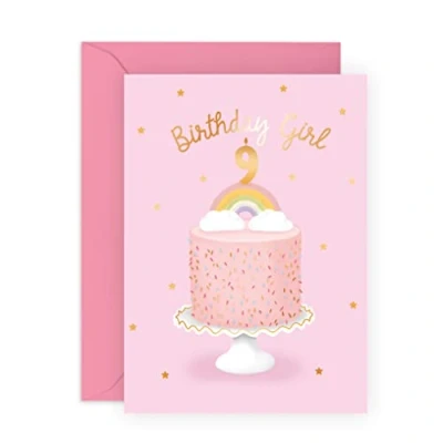 Image of Central 23 Ninth Birthday Card for Girls Happy 9th Age 9 Nine Year Old Rainbow and Sprinkles Greeting Kids Daughter Granddaughter Comes With Fun Stickers