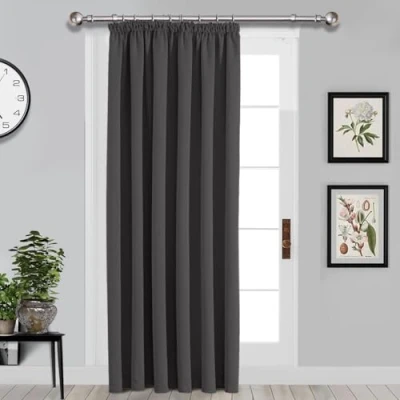 Image of Imperial Rooms Blackout Pencil Pleat Curtains for Bedroom 66 x 84 Drop Inch Grey Thermal Insulated Door Curtain, 1 Panel with Tieback