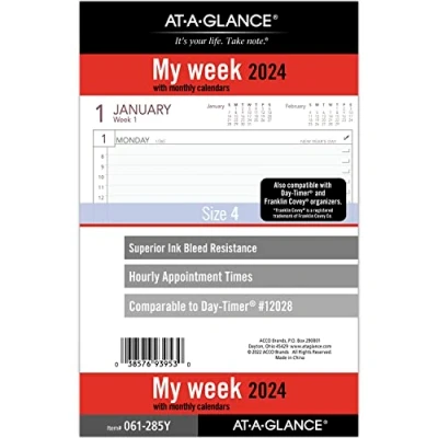 Image of AT A GLANCE 2024 Weekly Planner Refill, 5 1/2&quot; x 8 1/2&quot;, Desk Size, Loose Leaf (061 285Y 24)