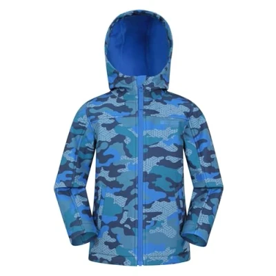Image of Mountain Warehouse Exodus Kids Softshell Jacket Breathable, Wind &amp; Water Resistant, Fleece Lined Coat For Boys Girls Autumn, Winter, Hiking Outdoors Blue Size 7 8 Years
