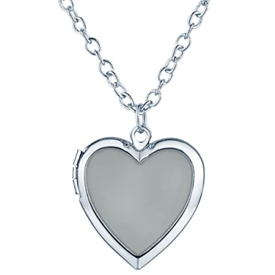Image of Yumilok Simple Heart Luminous Pendant Open Photos Locket Alloy Necklace for Women/Girls, Fluorescent Blue