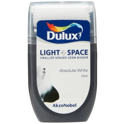 Image of Dulux Light &amp; Space Tester Watercolour Paint, Absolute White, 30 ml