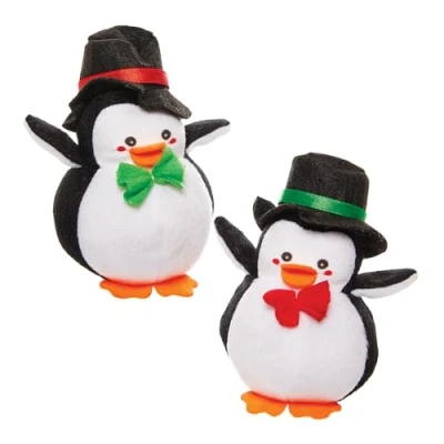 Image of Baker Ross FN349 Penguin Plush Soft Toys Pack of 2, Christmas Party Bag Fillers for Kids