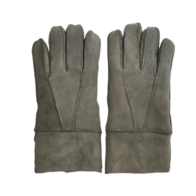 Image of Infinity Leather Unisex Grey Sheepskin Suede Gloves with Roll Up/Down Cuff Size Large