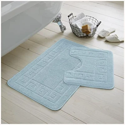 Image of GC GAVENO CAVAILIA Bath Mat Set 2 Piece Non Slip Bathroom Rug Toilet With Pedestal Machine Washable Floor Aqua
