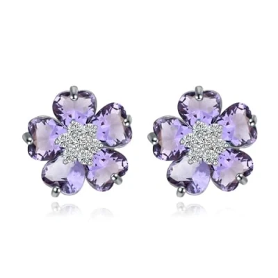 Image of Crystalline Azuria Women 18ct White Gold Plated Purple Violet Zirconia Crystals Flowers Stud Earrings